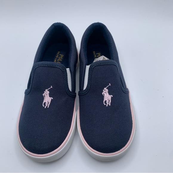NWB Polo Ralph Lauren Kids Girls' Meah Sneaker, Navy Pink Girls US 10 M 541 - Picture 3 of 9
